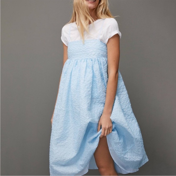 Anthropologie Mare Birdie Babydoll Mini Dress Size M Blue Texture - Picture 5 of 16